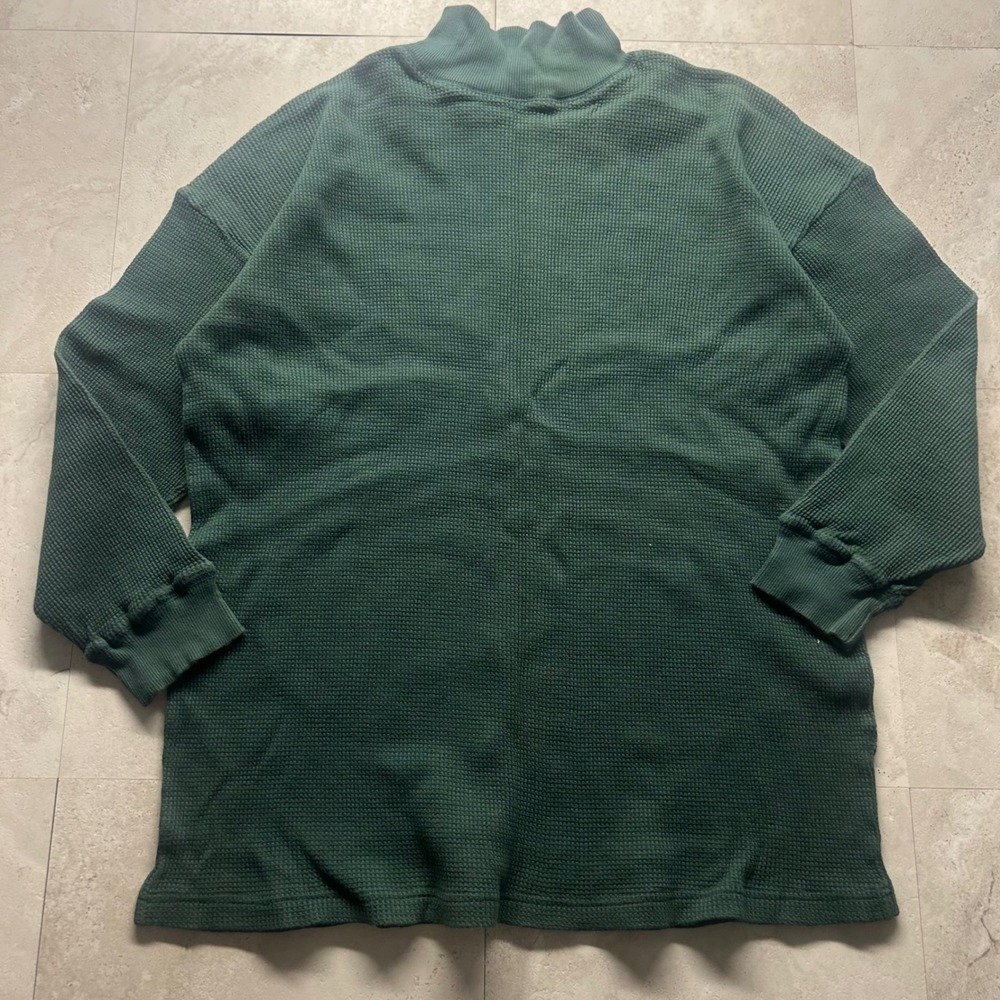 Victoria's Secret Waffle Knit Mock Neck Top Green Women Large Cotton Thermal
